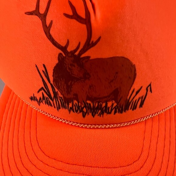 Vintage 90s/80s Deer Hunting Rope Adjustable Snap Back Hat Orange Faded Cap - Picture 3 of 12